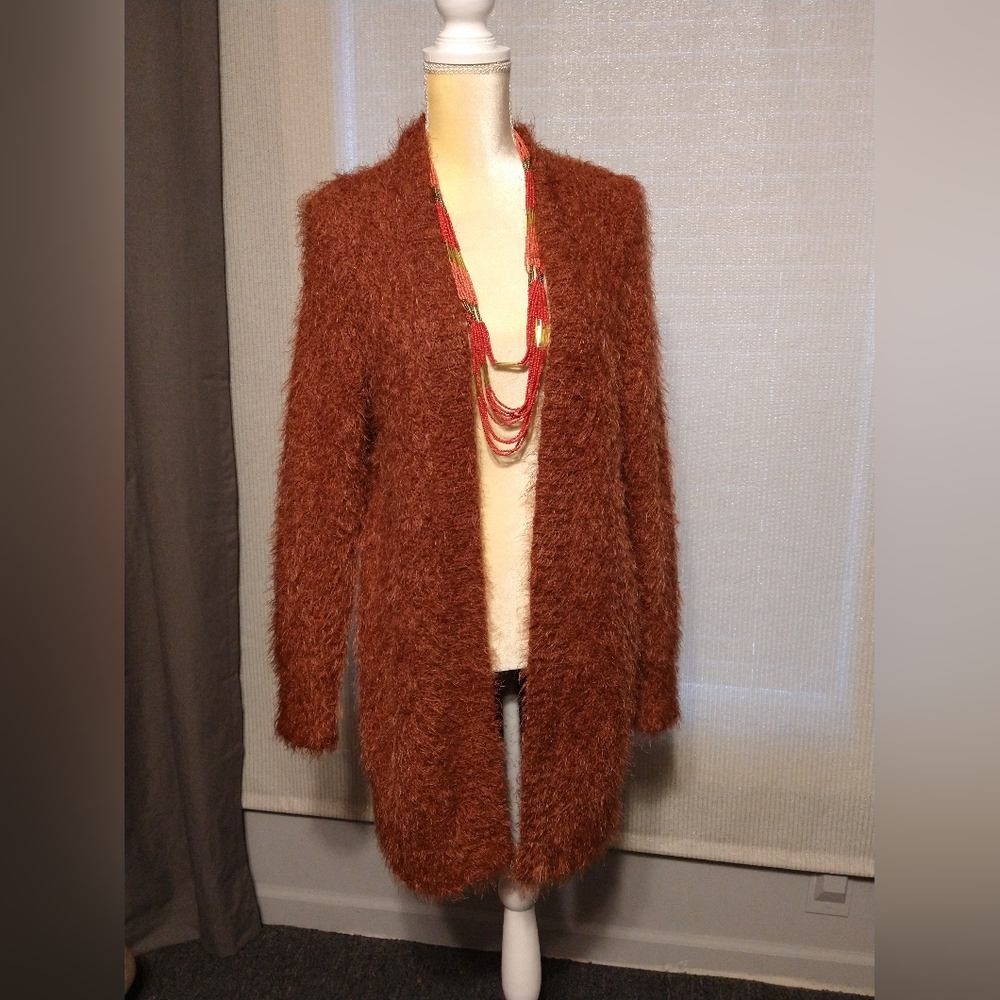 SOLD /Dark Orange furry cardigan sweater